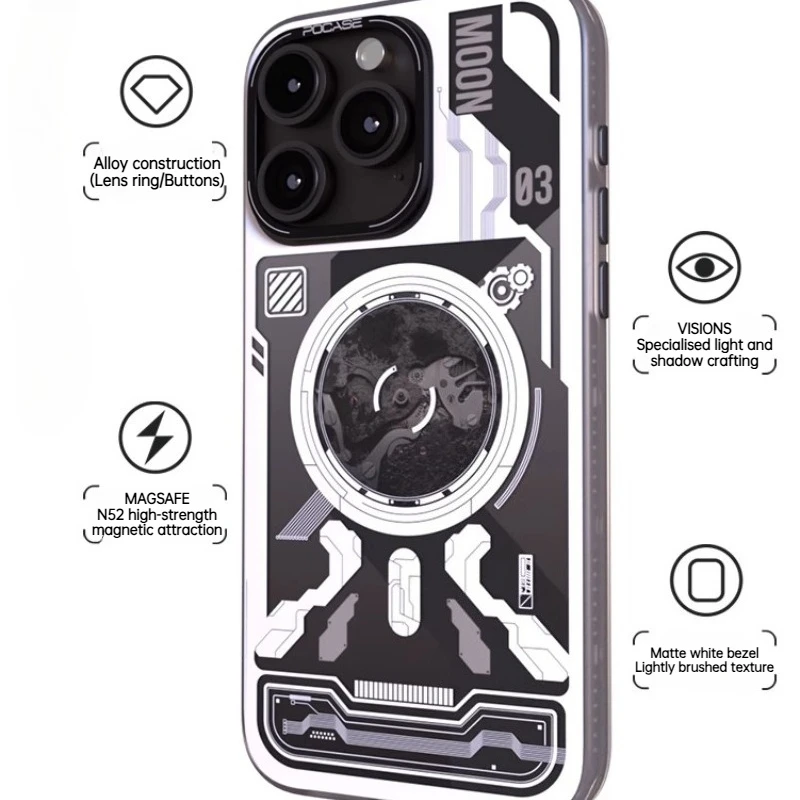 حافظة هاتف على شكل قمر ميكانيكي مع حامل بطاقة/حامل مغناطيسي لهاتف آيفون آيفون 16/15/14 برو ماكس غطاء مقاوم للصدمات #2