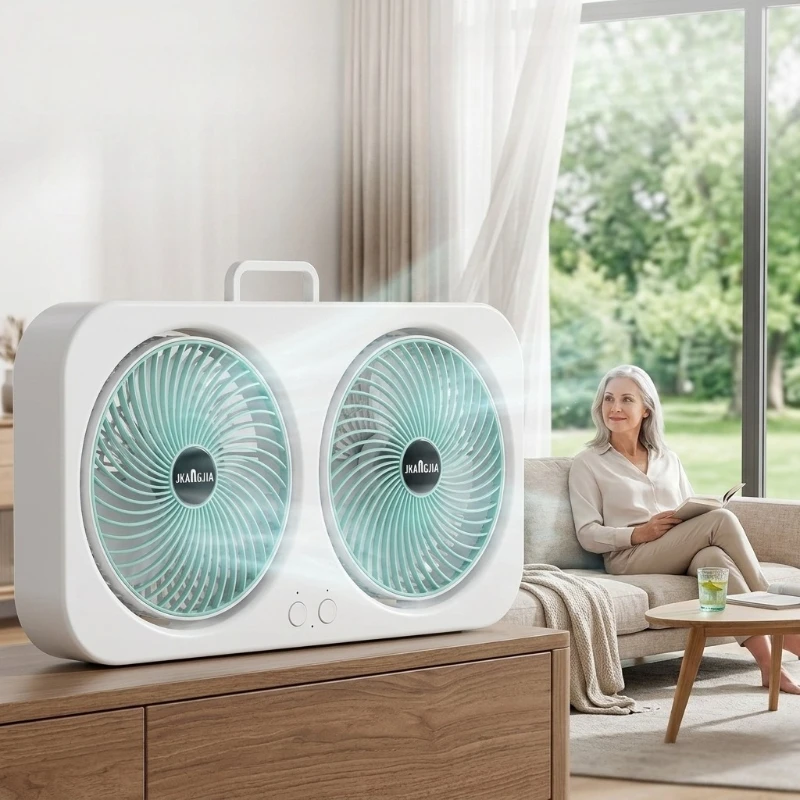 Dual Head Desk Fan USB Rechargeable Quiet Cooling Fan Portable Wall Mounted 3 Speed Adjustable Air Circulator for Home Office