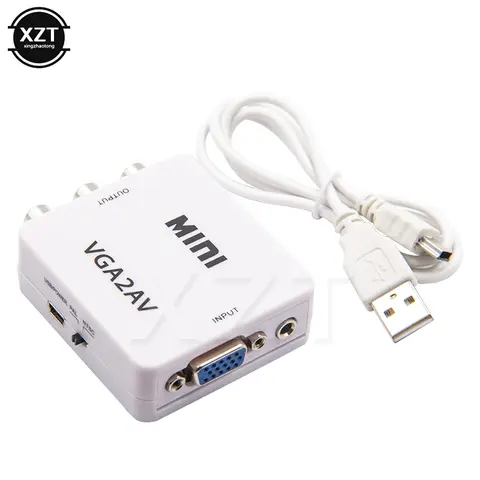 1080P 미니 VGA-RCA AV 변환기, 3.5mm 오디오 VGA2AV / CVBS + 오디오-PC HDTV 변환기, 1PC