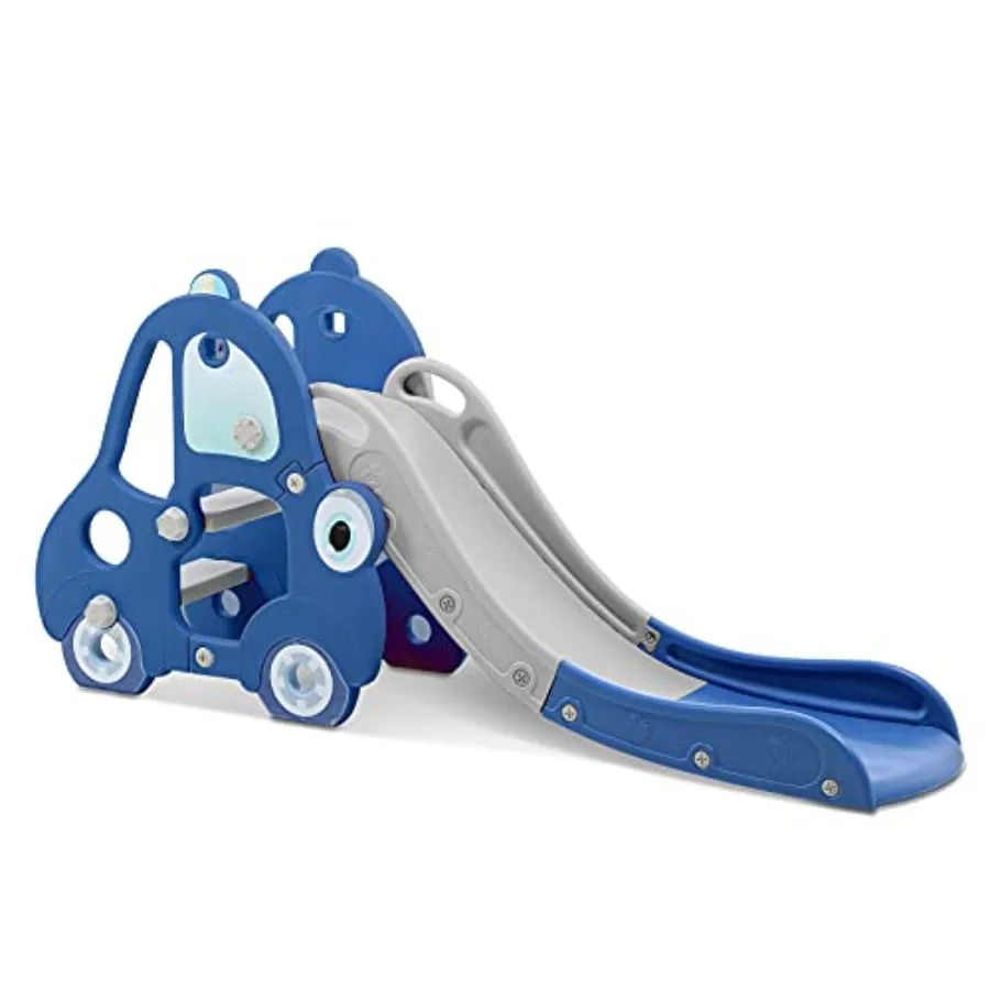 

Toddler Slide Slide Play Set with Extra Long Slipping Slope Basketball Hoop and Ball Car Slide - Dark Blue