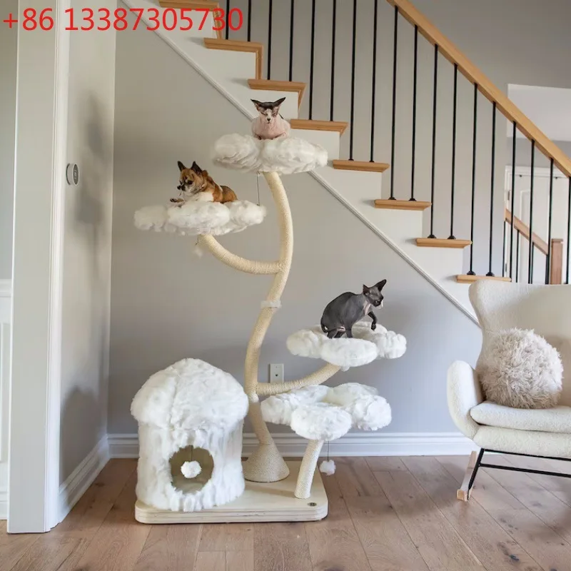 

Многослойный кошачий туалет из ротанга, кошачье дерево, не занимает пространство, рама для лазания для кошек из цельного дерева