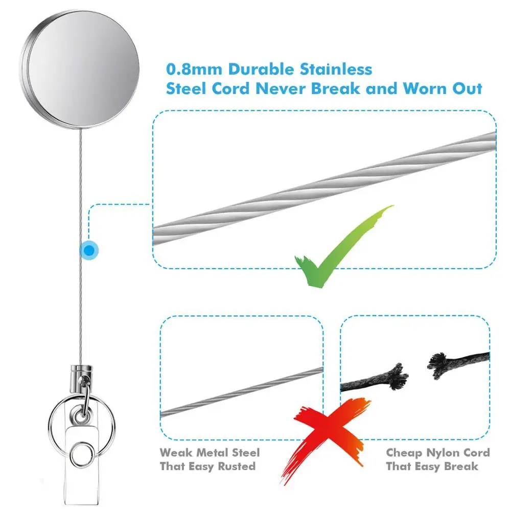 Idclip-portatarjetas retráctil de Metal, carretes de identificación de alta resistencia, con llavero, Clip para cinturón, 1 unidad