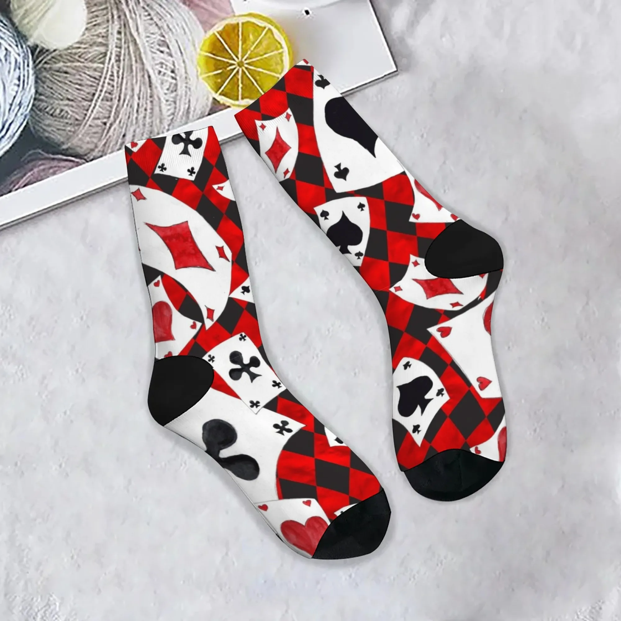 Playing Card Pattern Socks Soft Comfortable Anti-friction Men's Socks Outdoor Sports Fitness Fun Parties Retro Style Crew Socks