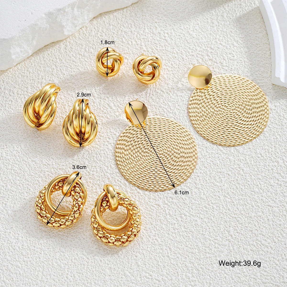 New Retro Gold Color Earrings Set for Women Vintage 4 Pcs/Set Boho Big Circle Twist Stud Earrings Fashion Jewelry Gifts 2024
