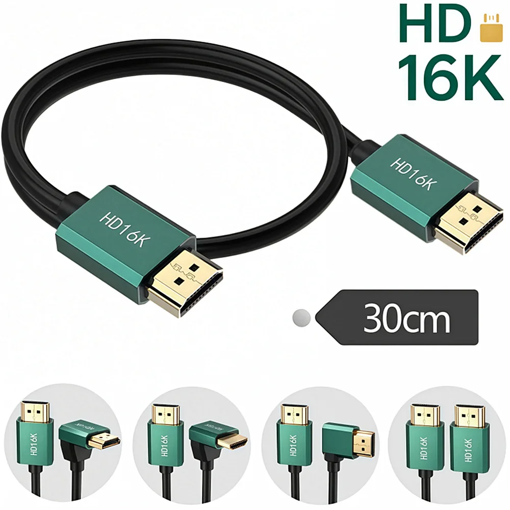 HDMI 2.2V 16K 8K Cable Mini Micro HDMI Male to HDMI Male Right/Left/Up/Down Short Cable for TV Monitor Laptop Projector Display