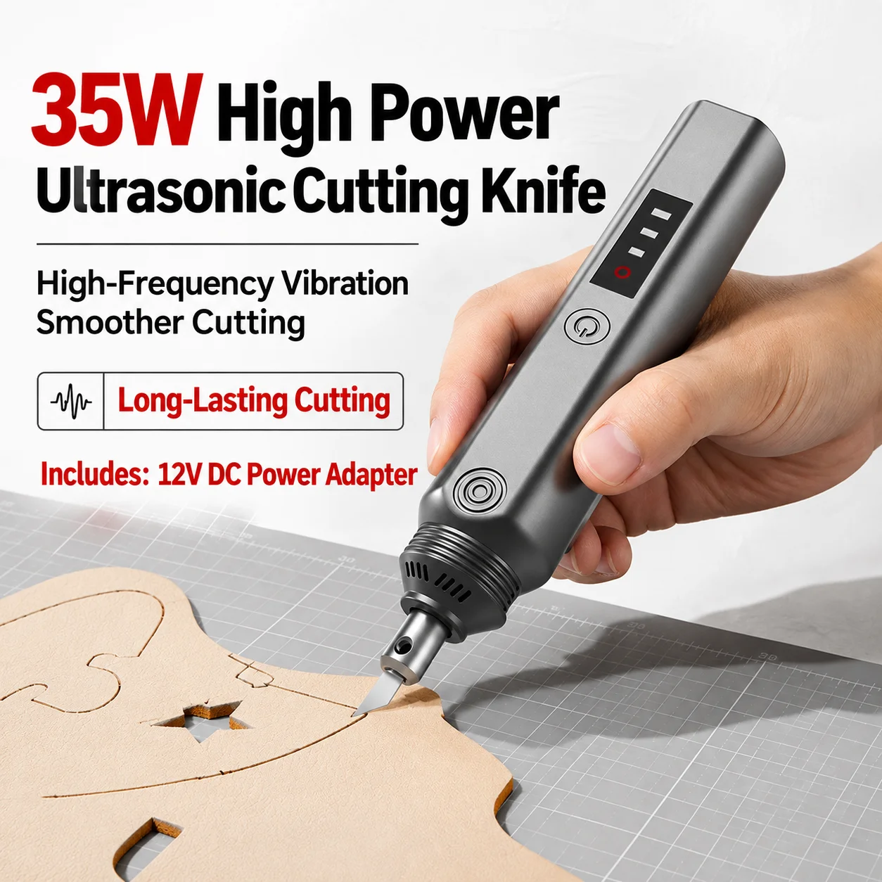 35W Ultrasonic Cutting Knife V8 Pro Handheld Cordless Cutter Pen with Cooling Fan 3 Level Adjustable for PCB Leather DIY Crafts