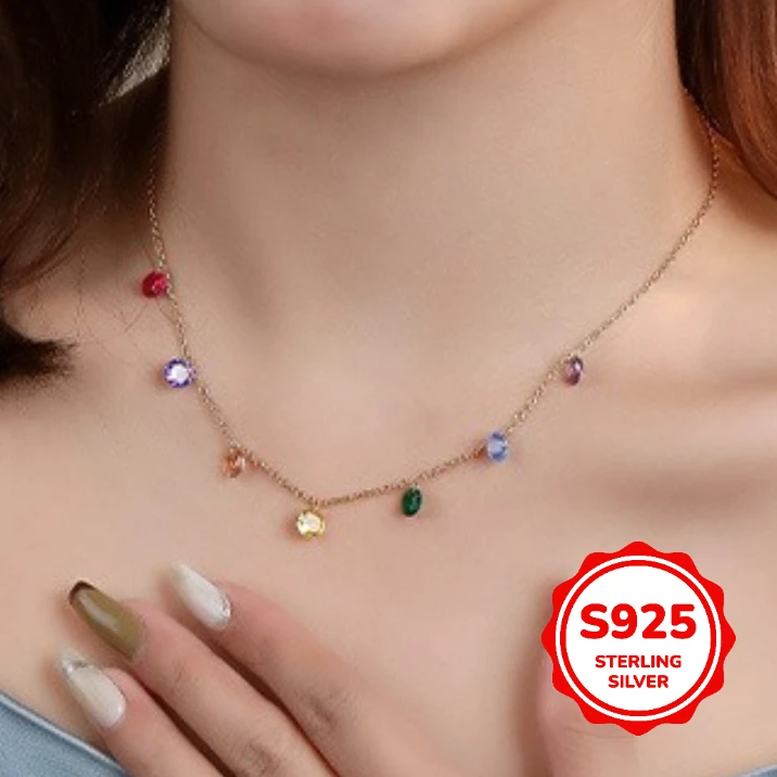 

S925 Authentic Sterling Silver Color Necklace for Women Round Geometric Necklace for Women Stacking Trendy Sweet Light Luxury