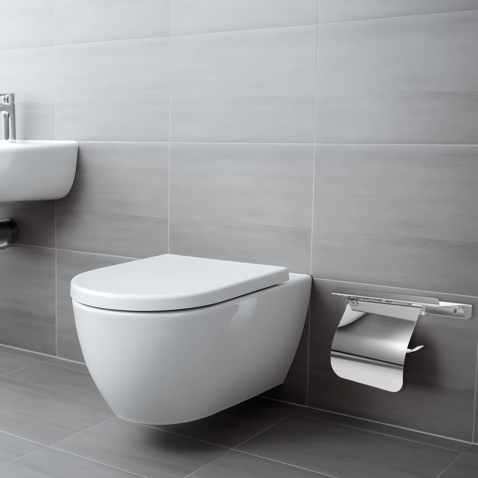 Suporte de papel higiênico montagem na parede aço inoxidável rack do banheiro acabamento prata prateleira armazenamento para suporte rolo toalha papel sob