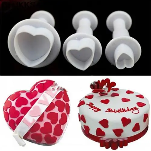 3pcs Love Heart Shape Cake Baking Cookie Mold Fondant Cake Tools  Cake Biscuit Sugarcraft Cookies Plungers Paste Cutter Tools