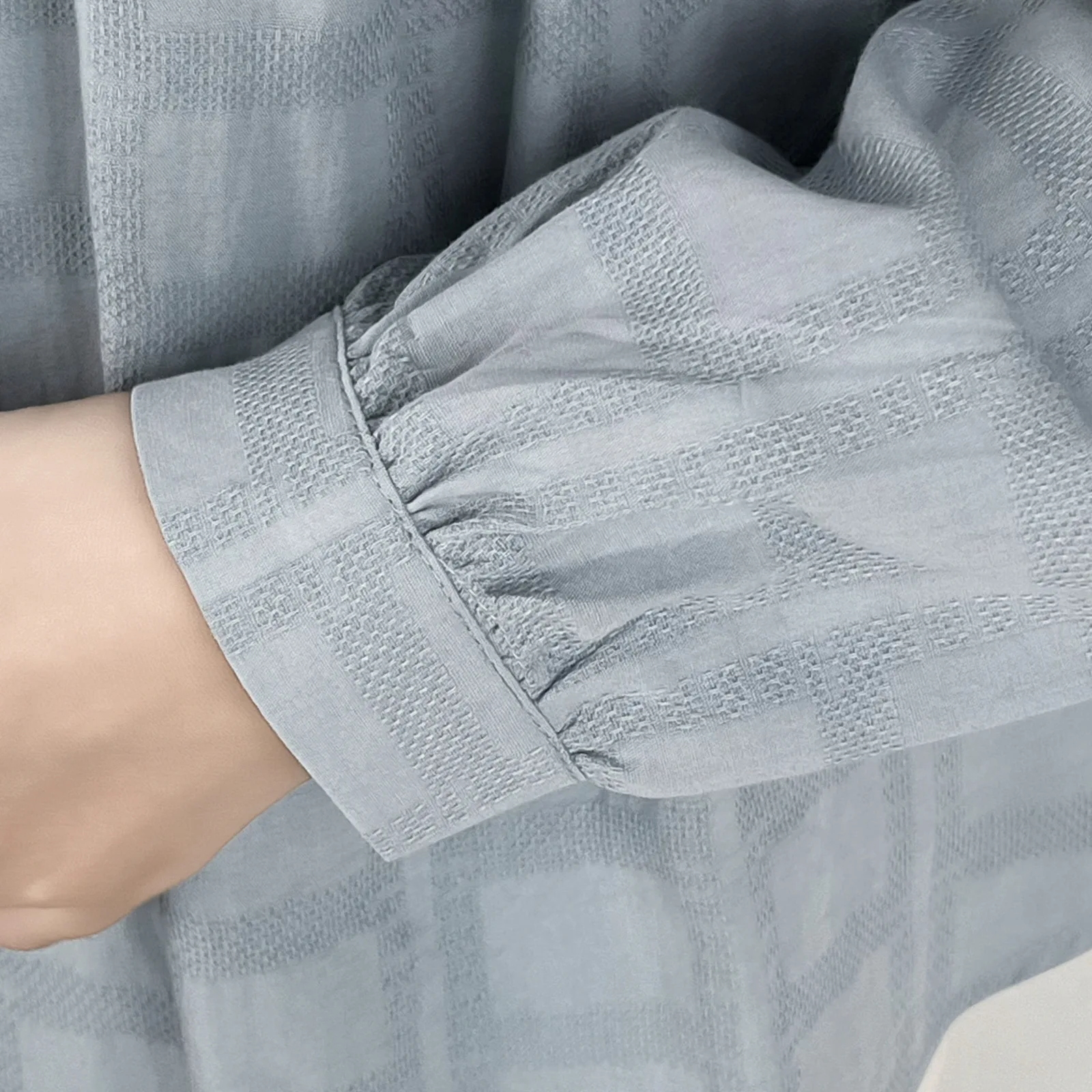 Moda plus size blusas femininas outono simples dobra jacquard algodão camisa de manga longa casual o-pescoço topos 6186