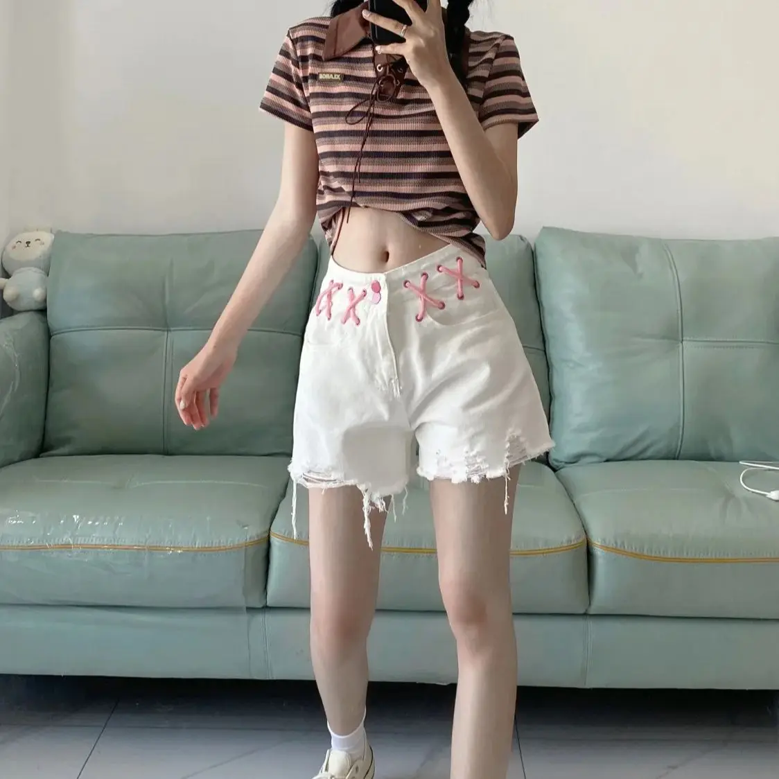 Drawstring High Waist Denim Shorts Women Summer New Niche Design Sweet Spicy Casual Versatile Pants