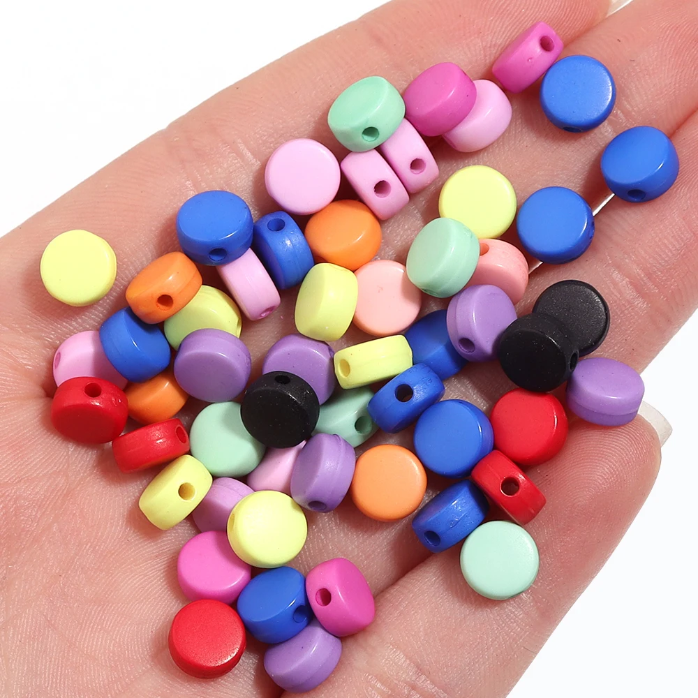 

100PCS/Lot Colorful Acrylic Beads for Jewelry Making Flat Round Loose Spacer Beads DIY Bracelet Necklace Children Beads Wholesal