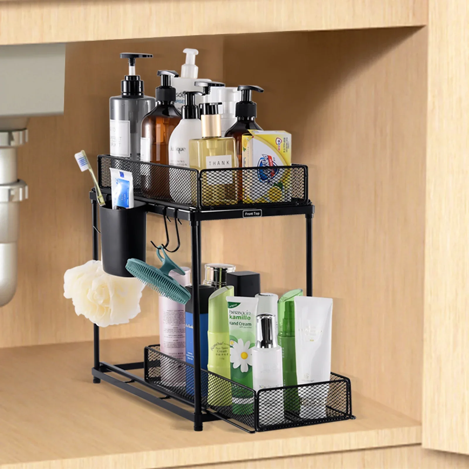 Double Layer Kitchen Storage Shelf, Pull-out Drawer, 1Pc