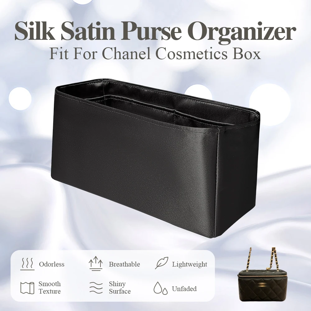 Silk Satin Purse Organizer Insert Fit for Chanel Cosmetics Box Handbag Chain Bag Inner Liner Bag Lightweight Inside Storage Bag