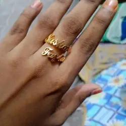 Anillo personalizado de doble nombre para mujer, sortija de acero inoxidable dorado, abierto, ajustable, regalo de joyería romántica