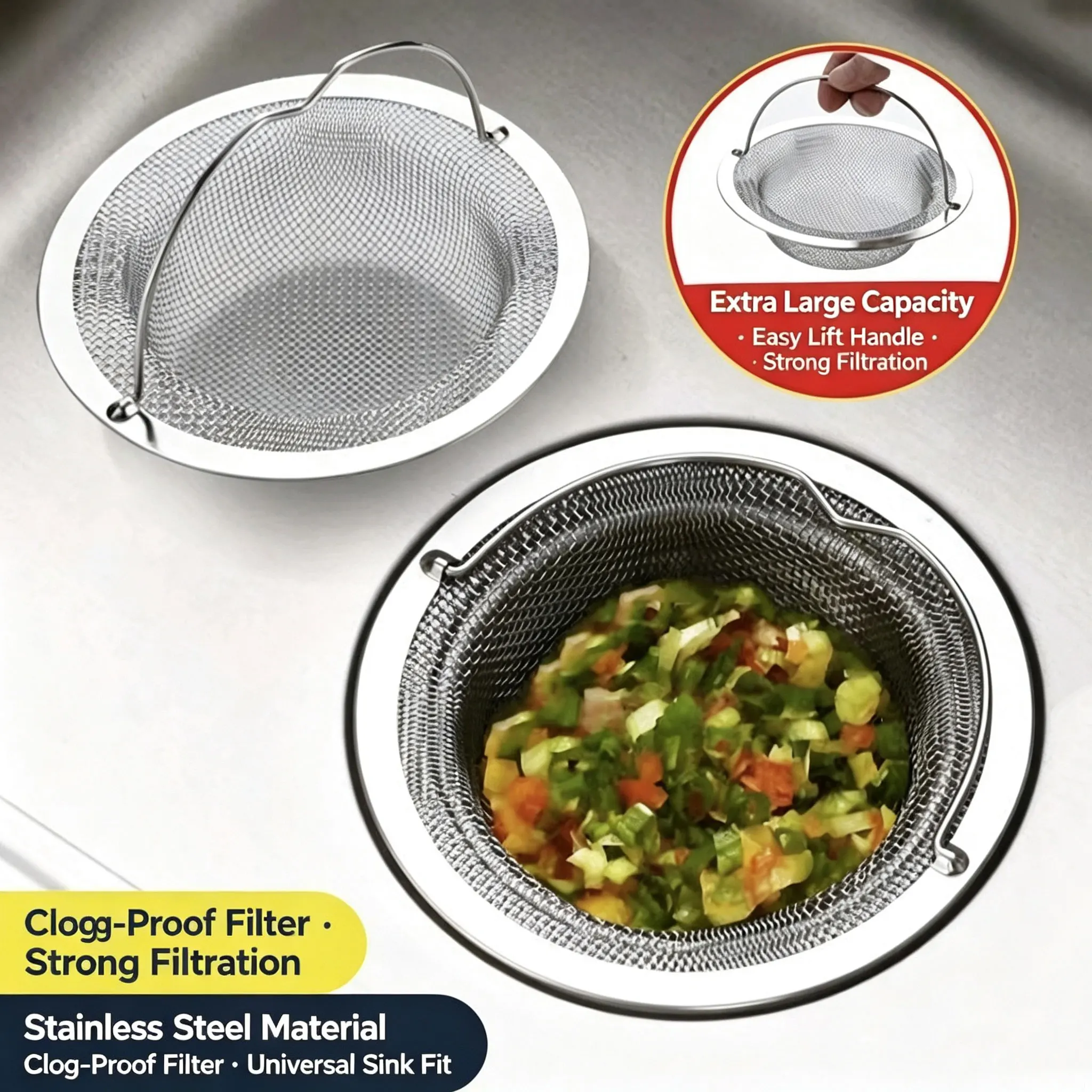 1/3Pc Stainless Steel Kitchen Sink Filter, Garbage Food Residue/Hair Catcher, Keep Your Bathtub