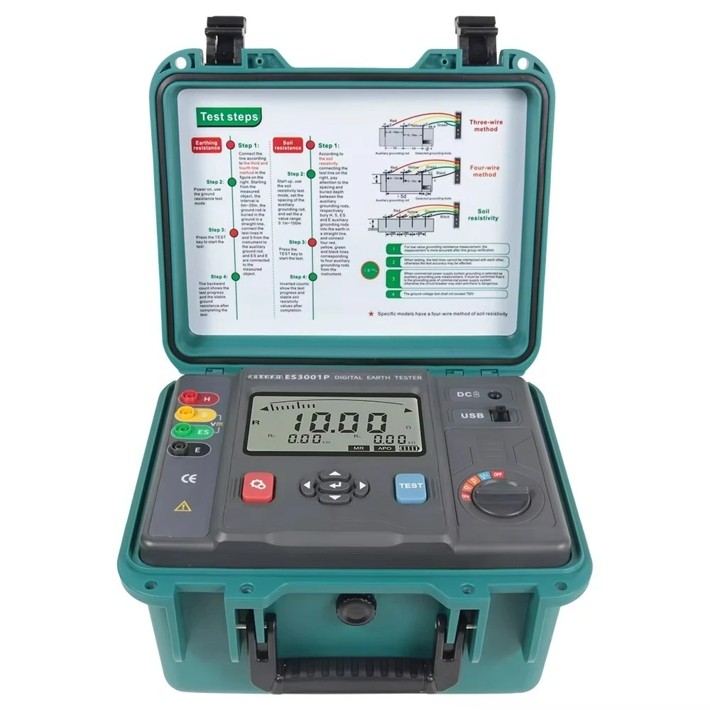 

ES3001P Soil Grounding Resistivity Tester, Liquid Crystal Display Soil Resistivity Meter, Grounding Resistance Tester