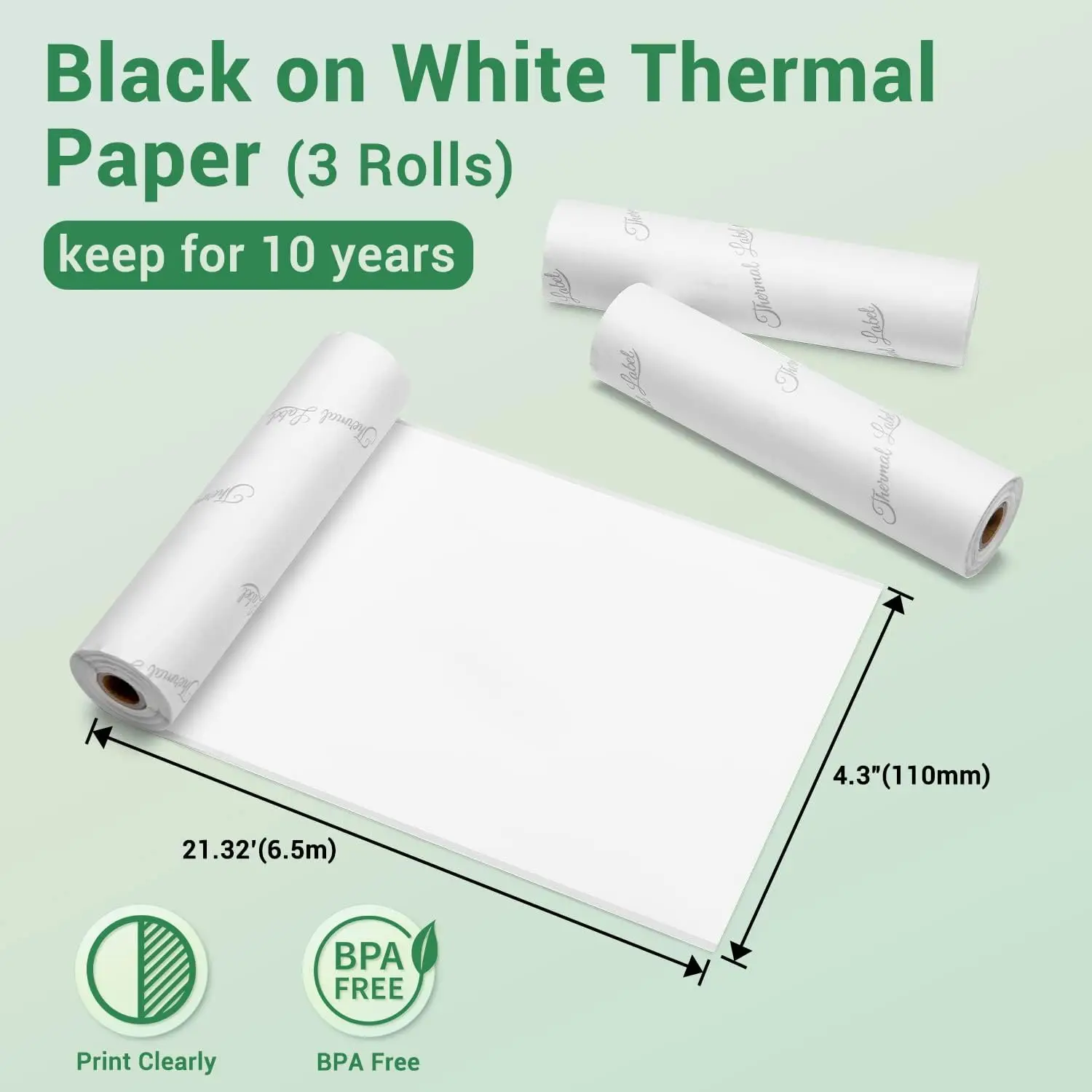 Phomemo White Self-Adhesive Thermal Paper, Sticker Paper for Phomemo M04S/M04S Bluetooth Thermal Printer Black on White 107mm