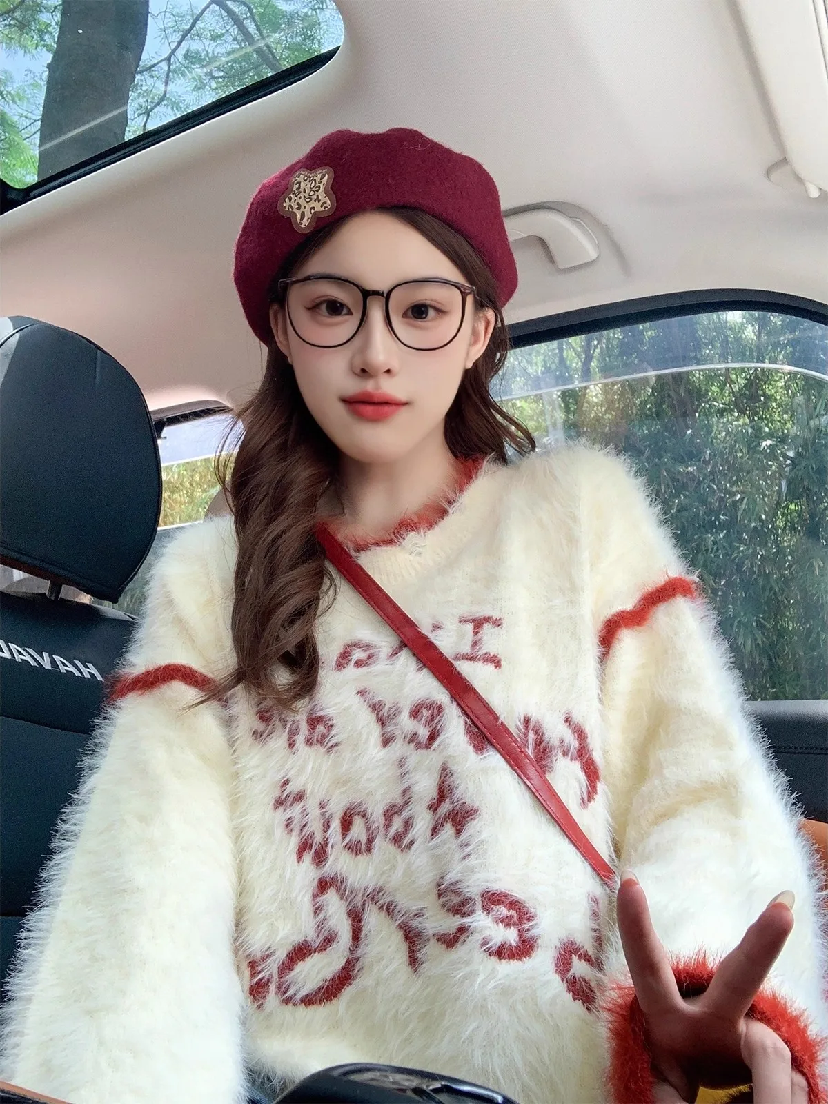 سترة نسائية محبوكة كبيرة الحجم من Thiened لون Blo نمط حروف ناعمة مريحة ريترو Sle طويلة Sve مستديرة Ne بلوفر #3