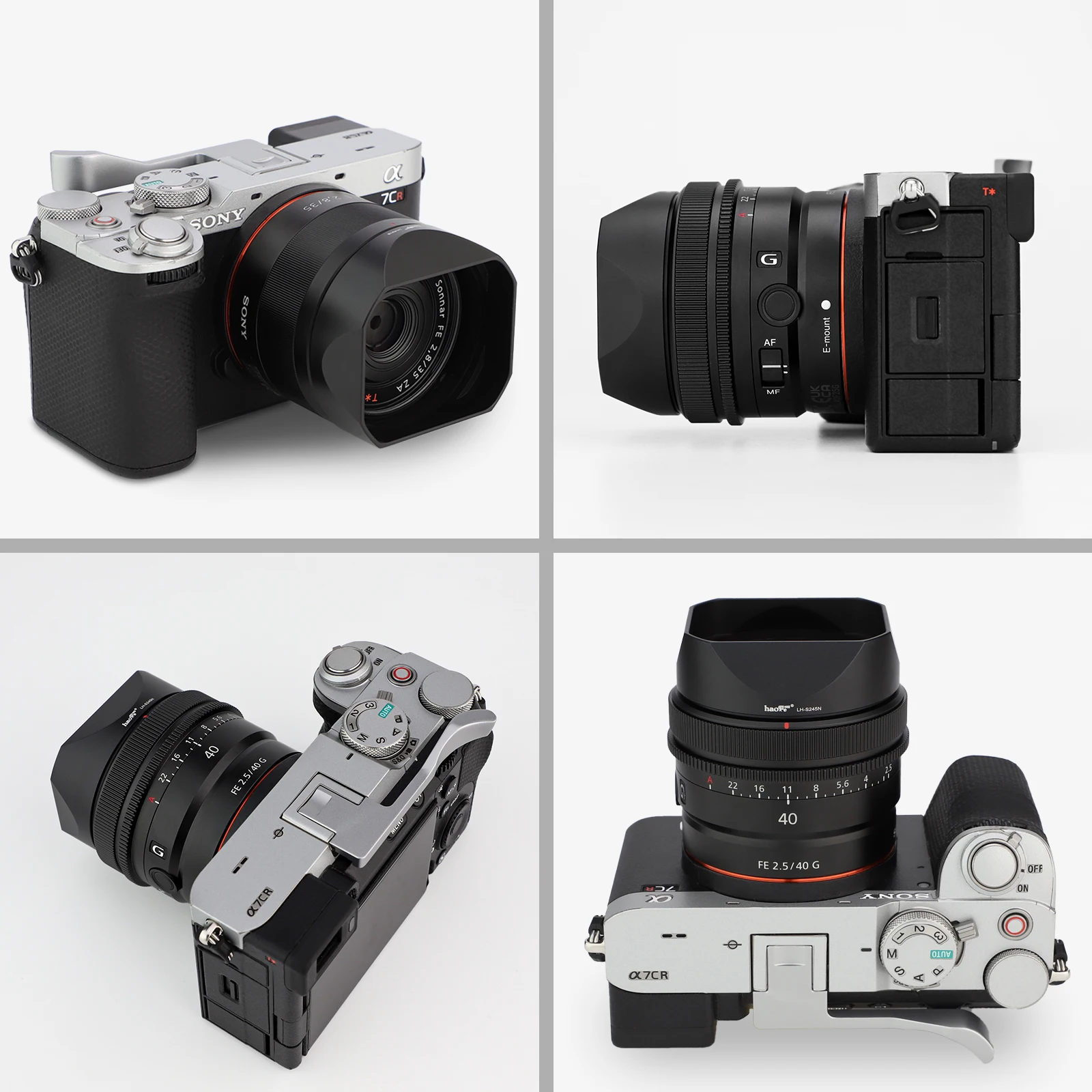 Haoge LH-S245N Bayonet Square Metal Lens Hood for Sony FE 50mm F2.5 G FE 40mm F2.5 G FE 24mm F2.8 G Lens Shade with Cap