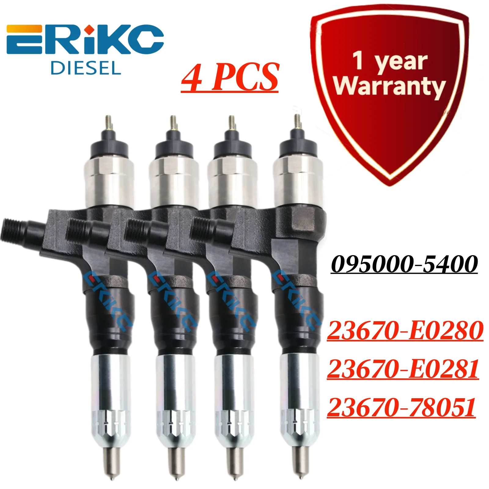 4PCS 23670-E0280 Diesel Fuel Injector 23670-E0281 23910-1322 095000-5400 095000-5401 for Hino S05C 4.6L S05D 4.8L 23670-78051