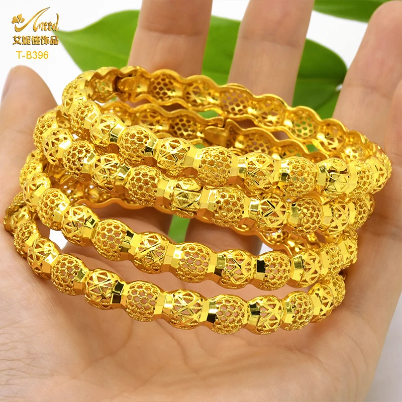 ANIID Dubai 24K Gold Plated Bangle Bracelet Jewelry Arabic Indian Women Charm Luxury Bangles Indian Party Jewelry Wholesal