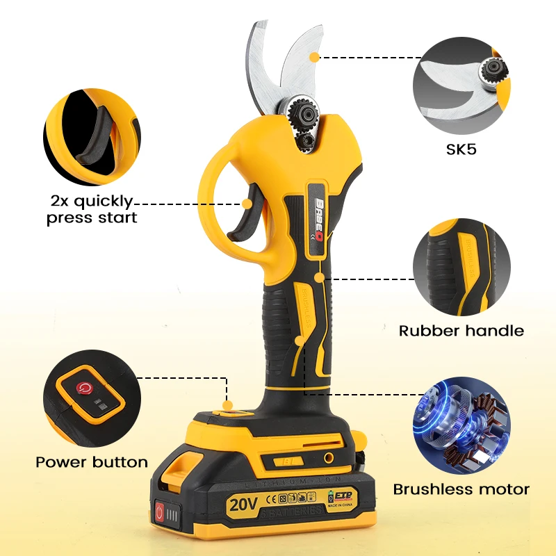 Brushless 30mm Electric Pruning Shear Fruit Tree Bonsai Cordless Pruning Scissors Power Tools For Makita 18V Battery Pin