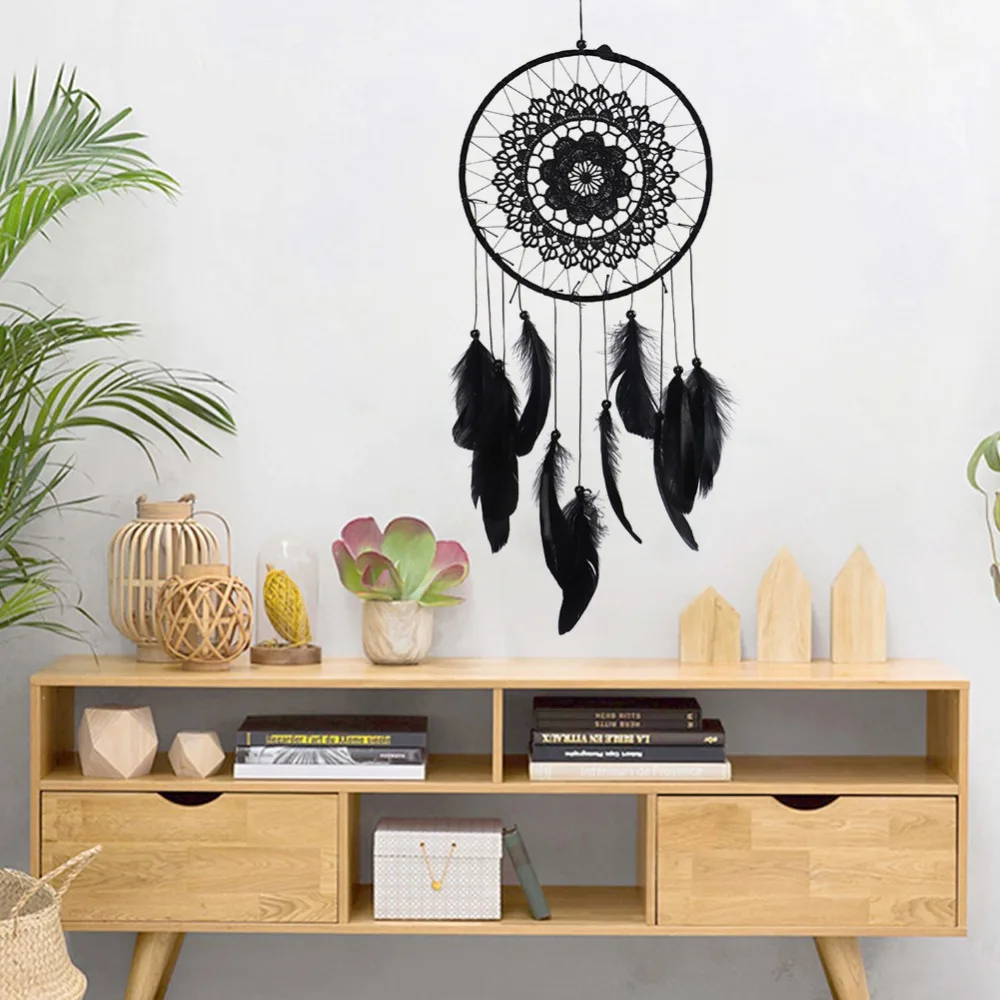 Party black Dreamcatcher Lace Dreamcatcher Woven Decor Pendant Blossom Design Dark Plumes Wall Hanging Car Decor