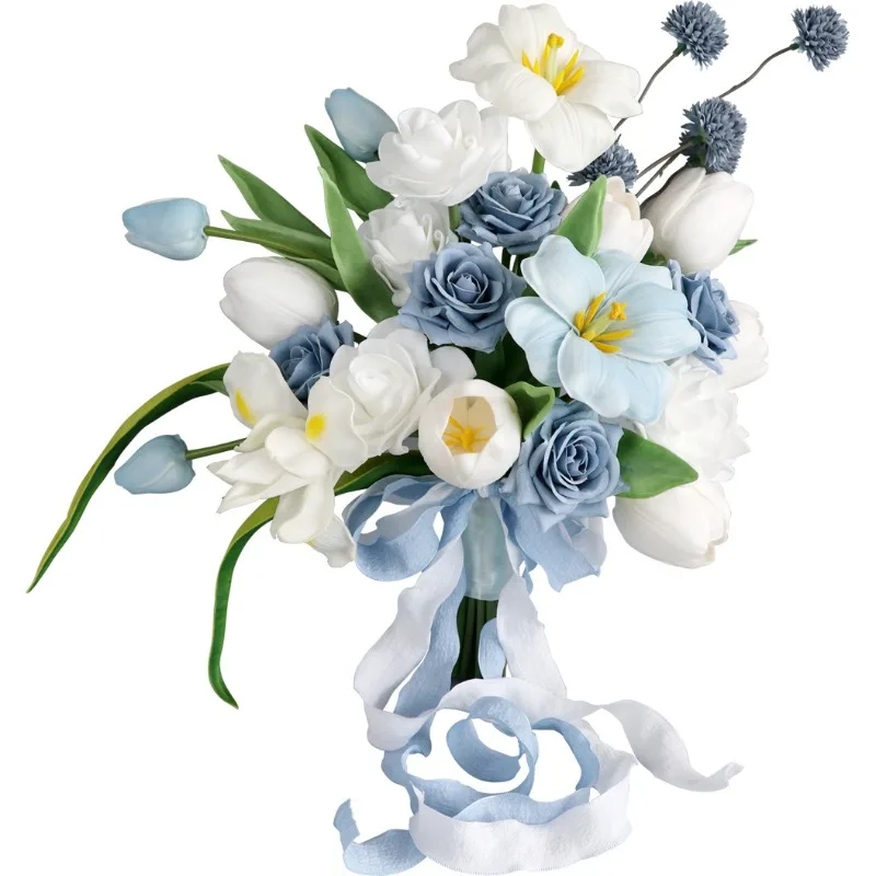 

Ретро серо-голубая роза-тюльпан, свадебный букет, свадебная фотография, невеста с цветами в руках, имитация домашнего цветочного искусства