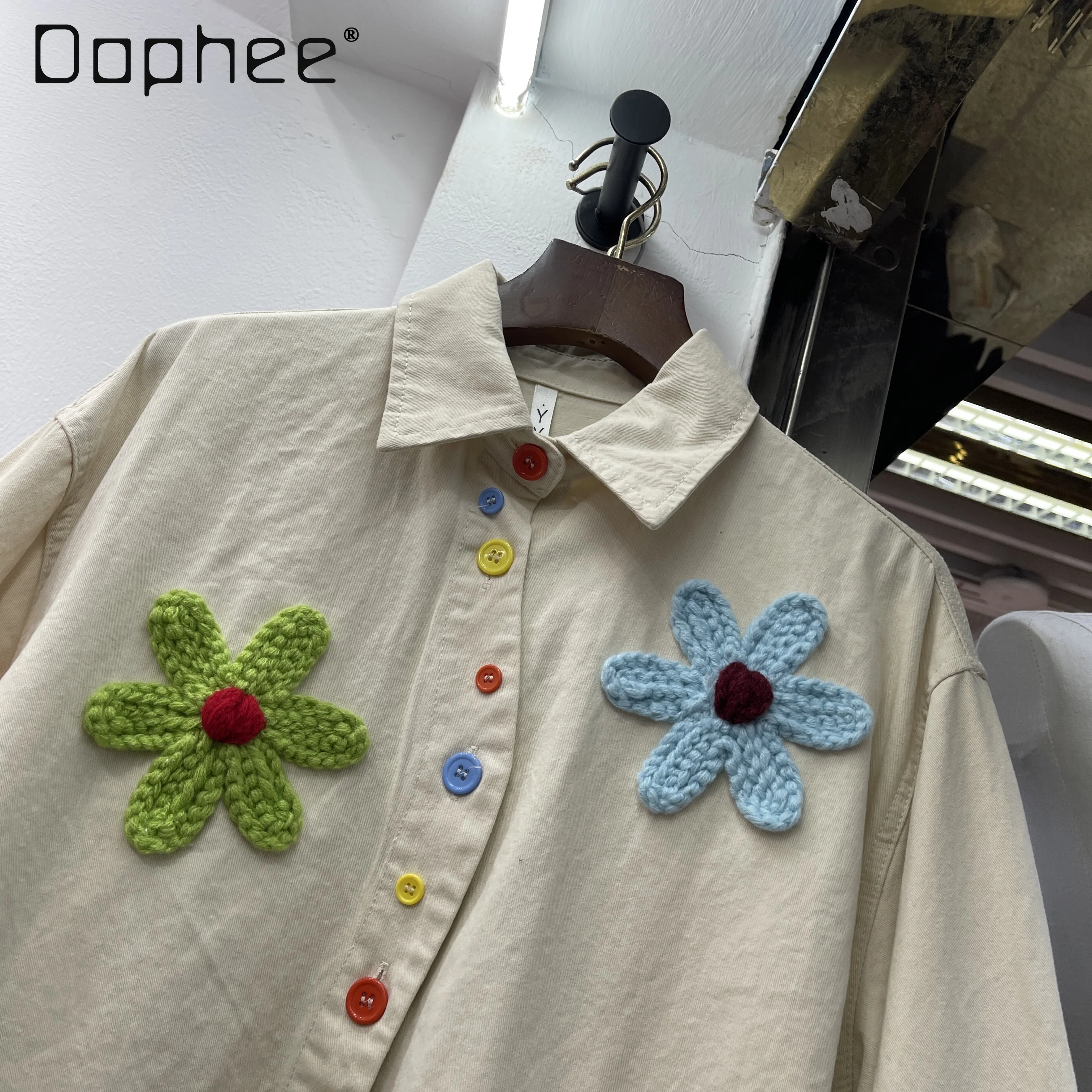 

Embroidery Floral Denim Shirt Jacket for Women 2025 Spring and Autumn Turn-Down Collar Single-Breasted Loose Casual Top Jacket