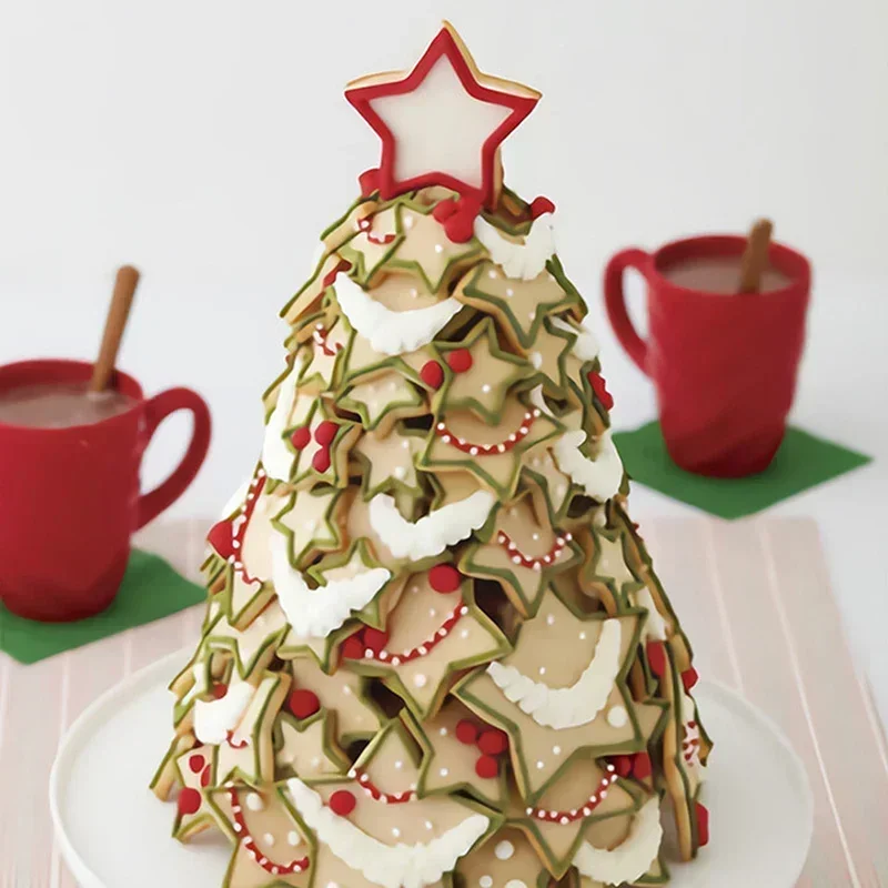 6pcs/ Set Christmas Tree Cookie Cutter Mold Xmas Plastic DIY 3D New Year Biscuits Gingerbread Maker Stamp Baking  Accessories view 3