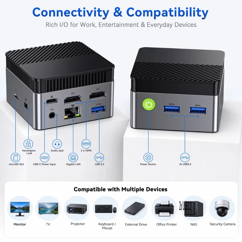 N150 Mini PC M6S, 12th Gen Quad Core N5095, Portable 4K Output Compact Desktop Computer for Home Office Overseas Version