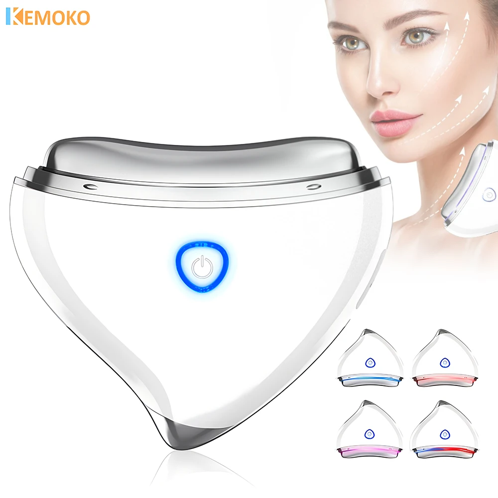 Ems V Face Gua Sha Machine Blue Red Light Face Lifting Firming Thin Beauty Device Desalination Fine Lines Jaw Line Massager