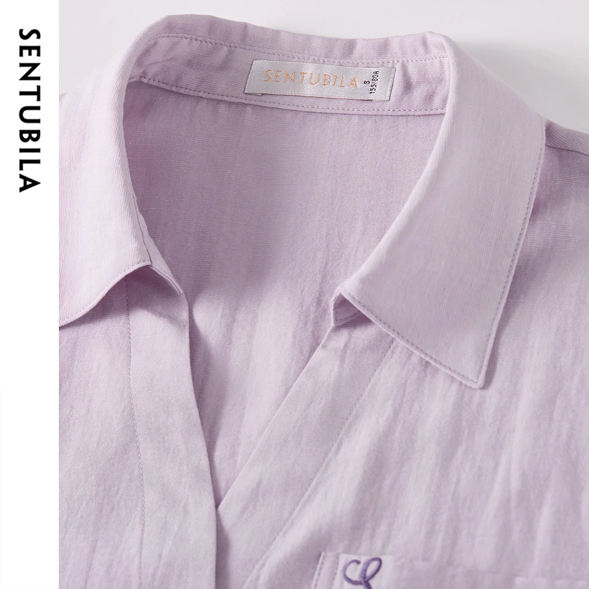 SENTUBILA Lyocell Camicie da donna 2025 Pendolarismo estivo Colletto rovesciato Impiombato Ricamo Manica a tre quarti Camicette152C59034