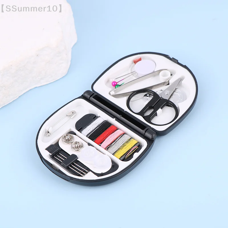 【SSummer10】1Set Portable Travel Mini Sewing Kit Box - Buttons Pins Scissor Thimble Needle Threads Storage Organizer【SS】