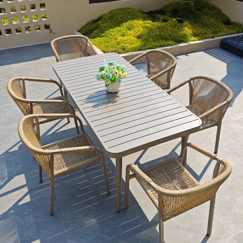#Outdoor courtyard table and chair set villa garden leisure woven rattan chair outdoor dining table and chair combination