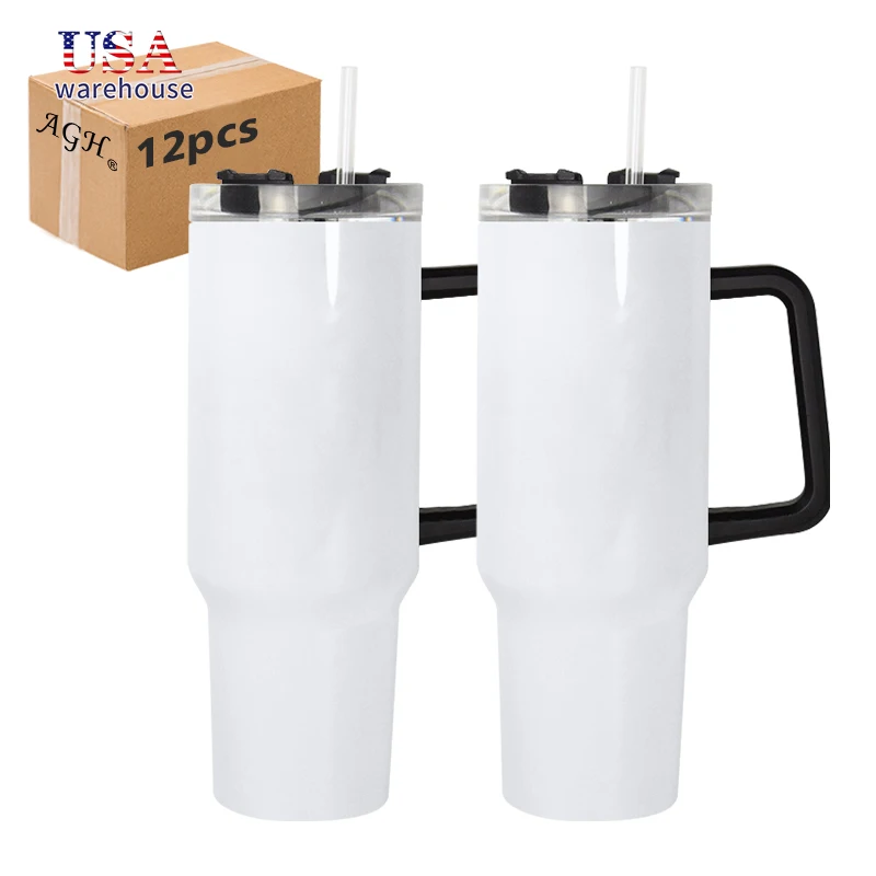 

12pcs All Black 40oz Stainless Steel Vacuum Insulated Sublimation Tumbler 40oz Sublimation Coffee Mug with Handle Hu