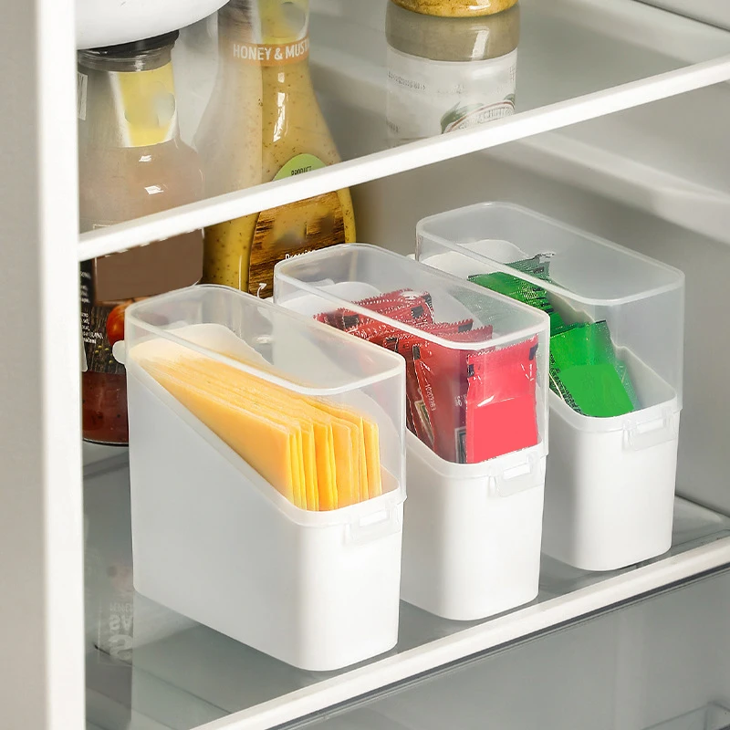 Paquete de 2/4 contenedores de almacenamiento de plástico multiusos con tapa abatible para queso, hisopos, salsa de ensalada, jamón, cajas de almacenamiento de salchichas