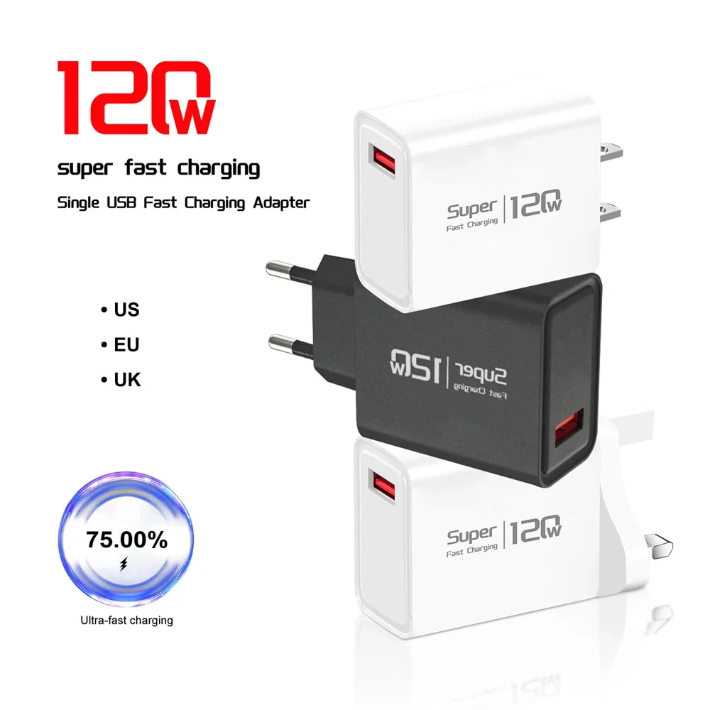

Зарядное устройство для мобильного телефона с быстрой зарядкой через USB, 120 Вт для iPhone 15 16 Huawei Samsung Xiaomi, вилка стандарта ЕС/США/Великобритании, настенный адаптер Quick Charge 3.0