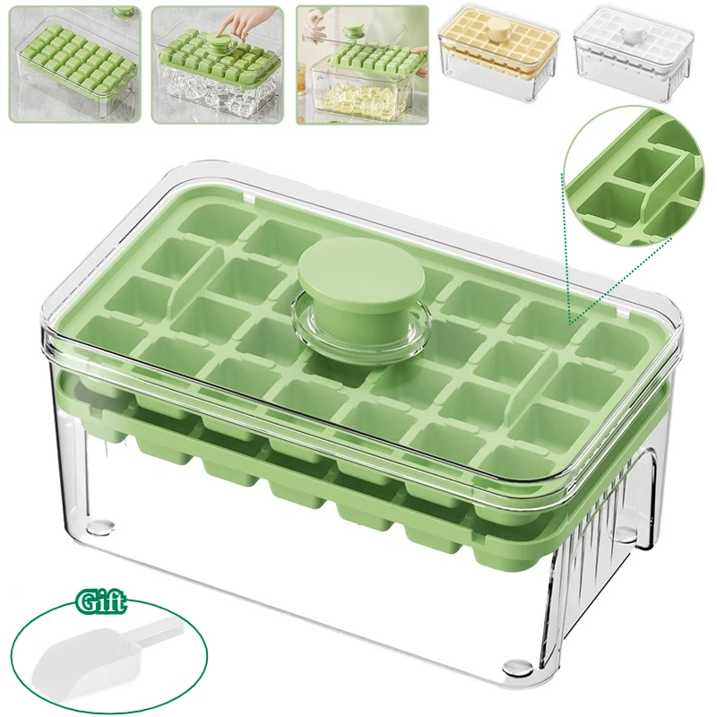 

Home Refrigerator Silicone Press Ice Lattice Mold With Lid/shovel Seal Food Container with One-touch To Release מכונת קרח ביתית