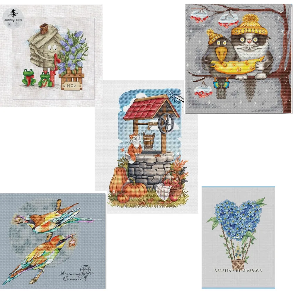 Cross stitch Kit 14CT 18CT 25CT Canvas Cross Stitch DIY Embroidery Set DMC Threads Craft Cat Water Well Pumpkin 29-37