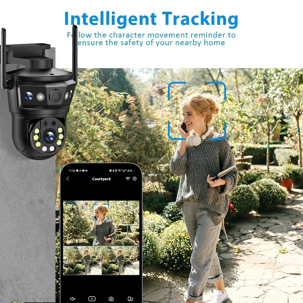 Caméra de surveillance extérieure IP WiFi HD 12MP, dispositif de sécurité sans fil, avec triple objectif, n'aime x8, suivi automatique et protection vidéo CCTV