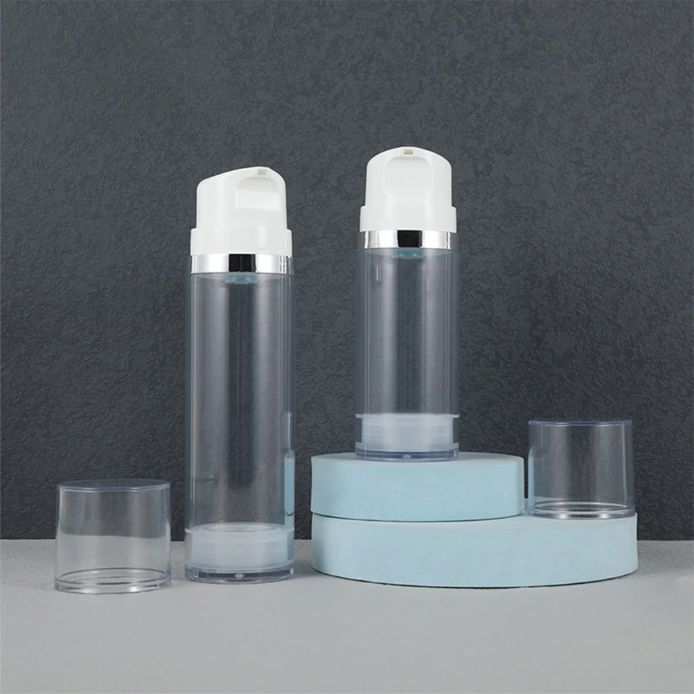 

2pcs 50ml Transparent ABS Airless Pump Lotion Bottles Lightweight Travel Containers Refillable Dispenser Cream Shampoo Hand