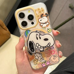 Cute Cartoon Snoopy Charlie Brown  Magnetic Holder Magsafe Wireless Charge Phone Case For iPhone 15 14 13 Pro Max Hard TPU Cover