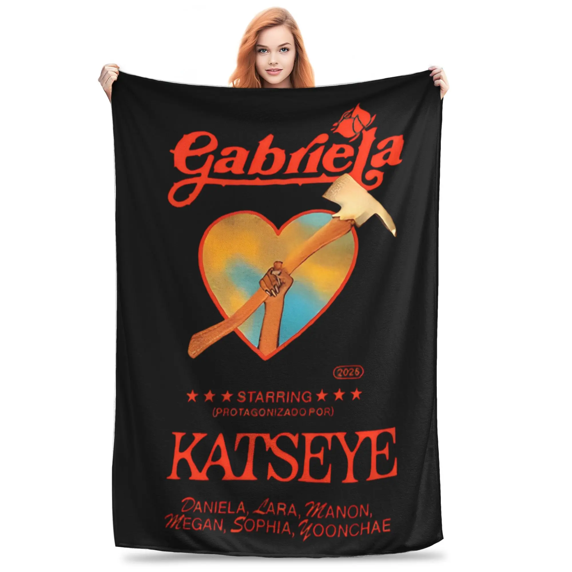 

Флисовые одеяла Katseye Gabriela Kpop Group, винтажные пледы для домашнего отеля, дивана 150*125 см, покрывало,