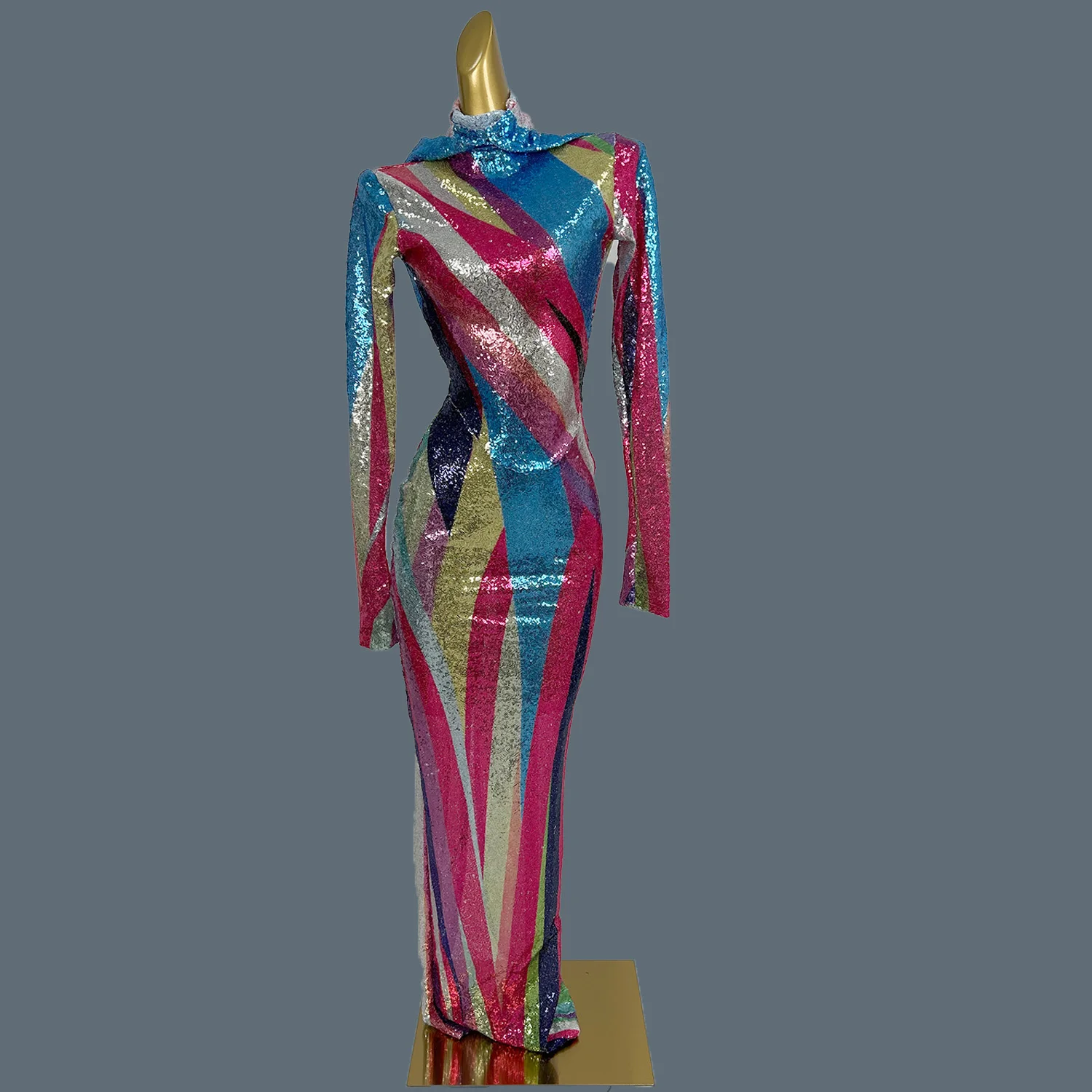 

Colorful Sequins Mysterious Backless Bar Robe Long Sleeved Cloak Maxi Dress Club Carnival Party Role Playing Sexy Costume Sekuai