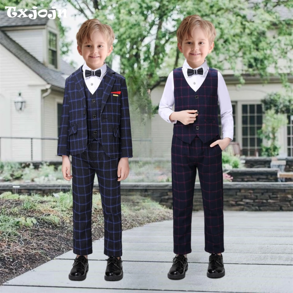 2025 Txjojn British-style Boys Suits 4 Pieces Blazer Vest Pants With Bow-tie Fast Delivery Child Suit Set For New Year Christmas