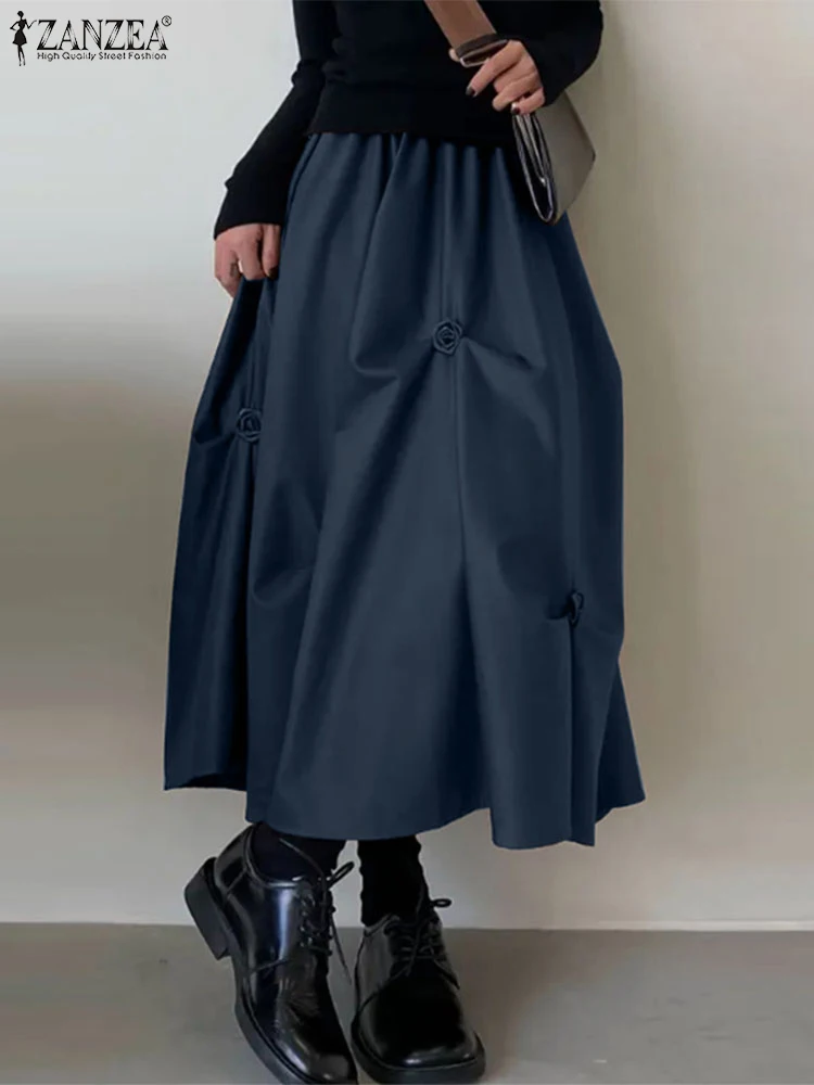 Casual Rose Design Overskirt ZANZEA Women Korean Style Skirts 2024 Chic Elastic Waist Midi Skirt Simple Oversized Pleats Faldas