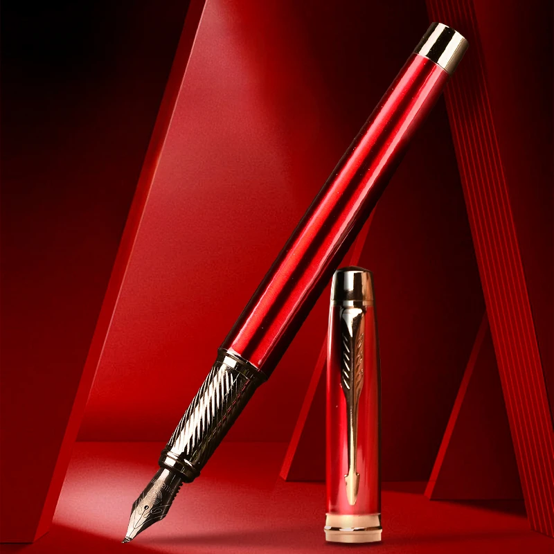 Wingsung Red Metal Fountain Pen F 0.5MM Nib,with Converter Exchangeable Ink Sacs for Practicing Handwriting for Teachers Pens