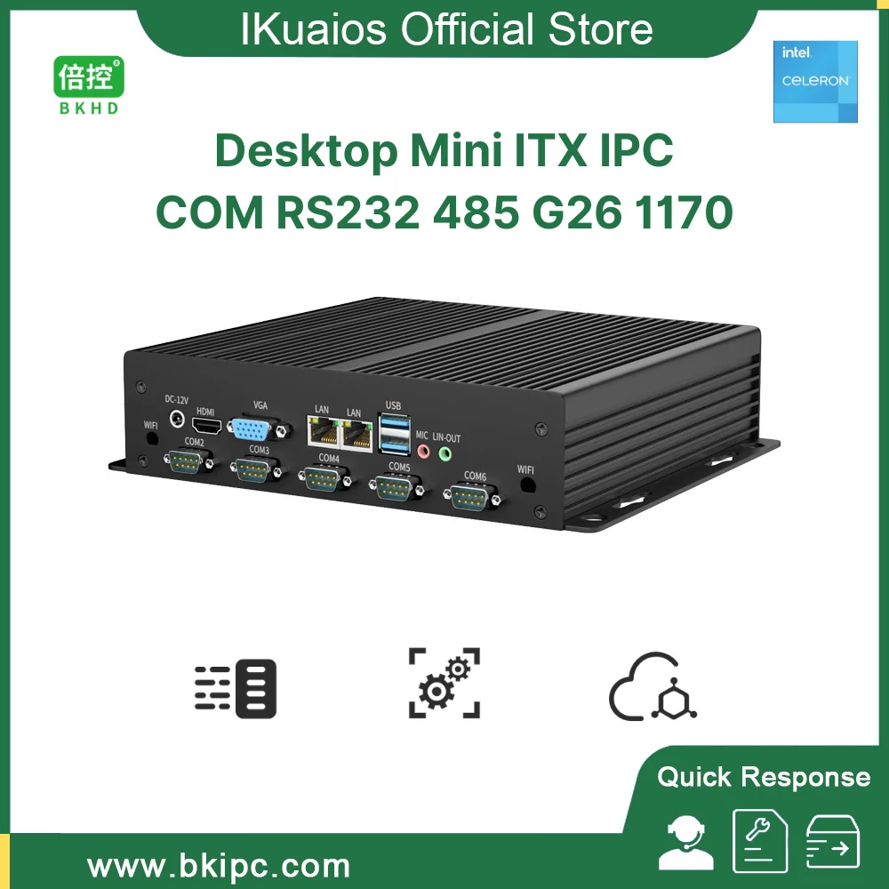 IKuaiOS G26 Fanless IPC Celeron J1900 2x1GbE LAN 6COM RS232 for Automation IoT Machine Vision DAQ for Win XP Ubuntu 1170-TI3